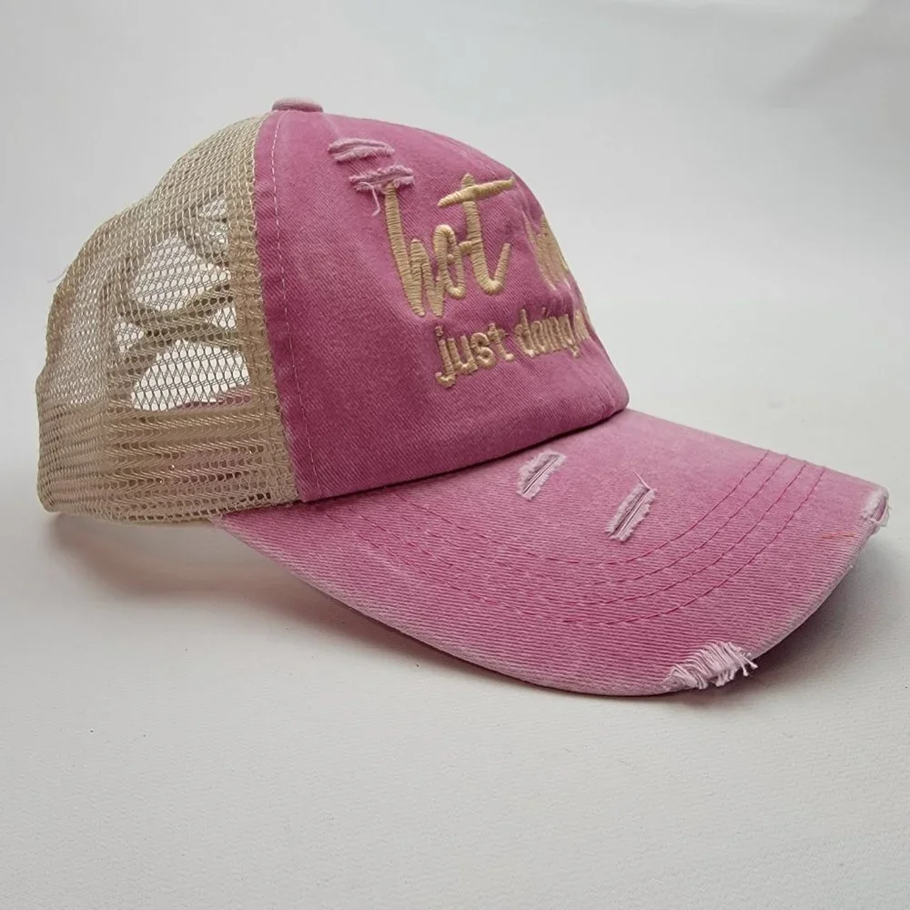 Hot Mess Just Doing My Best Women's Ponytail Cap Hat Pink Mesh Cot…